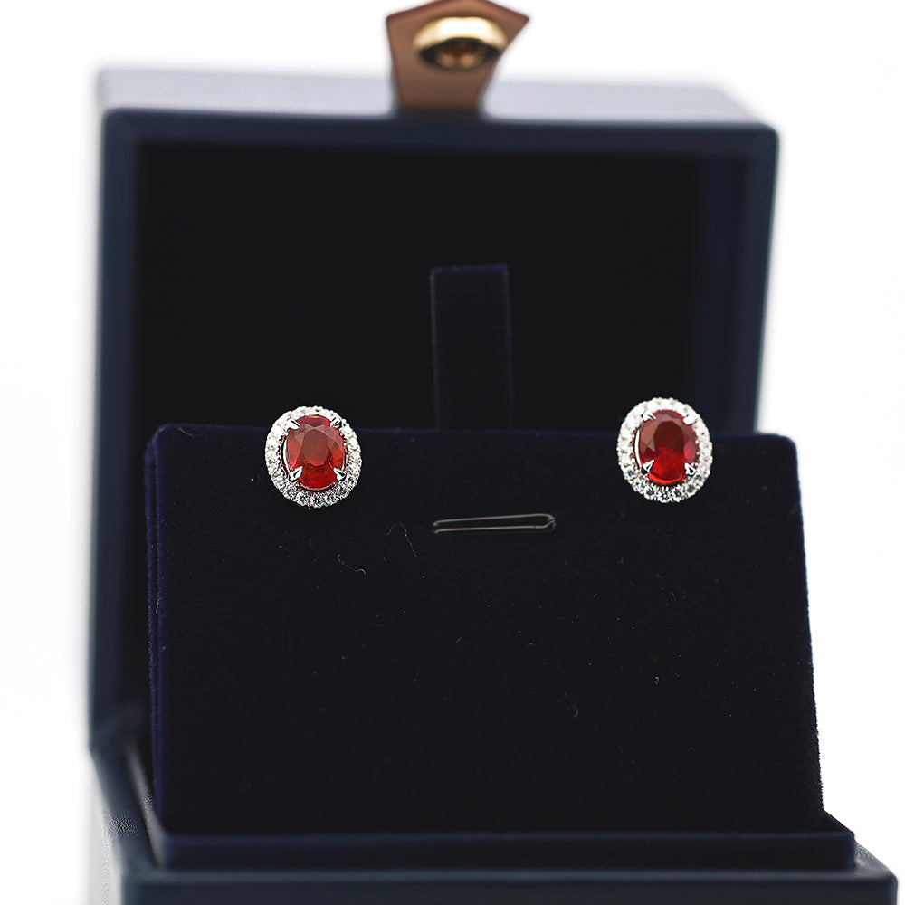 1st KA Lot 50 - Red Opal and Diamond Earring